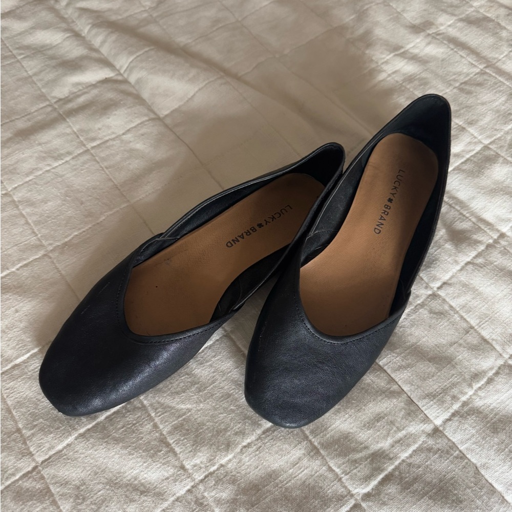 Lucky Brand Genuine Leather Black Ballet Flats